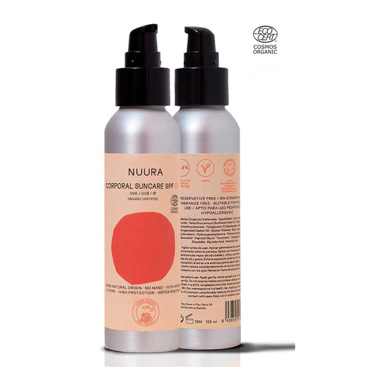 Crema solar corporal orgánica de Nuura con filtros minerales naturales