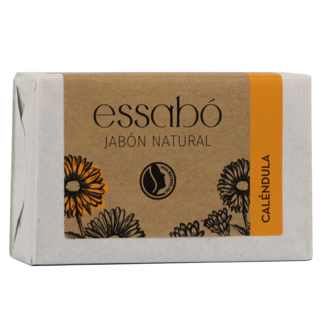 Pastilla de jabón natural de caléndula de la marca Essabó para pieles sensibles y delicadas.