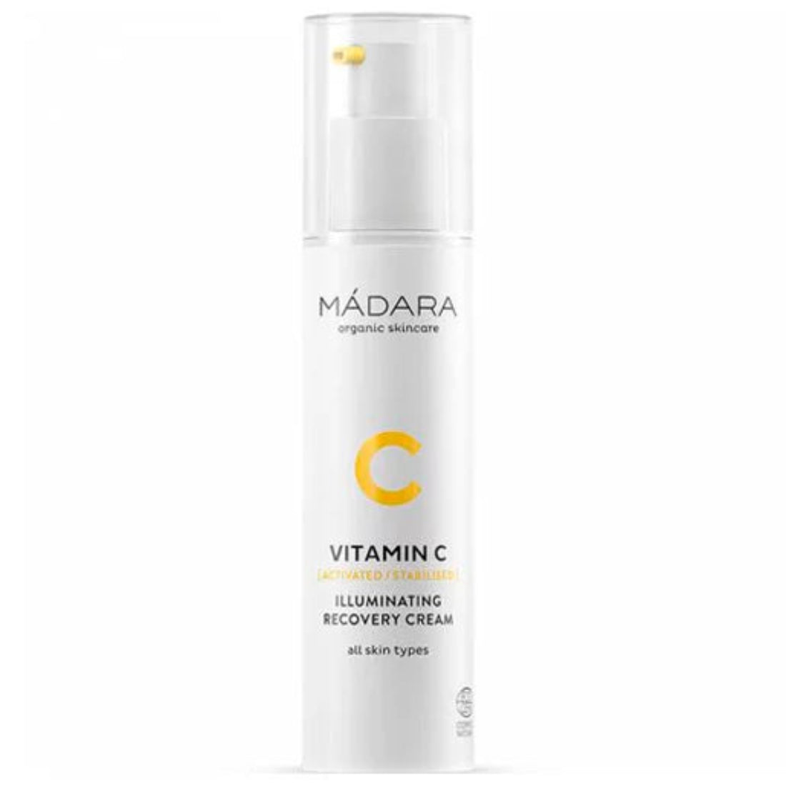 Crema iluminadora y recuperadora con Vitamina C de MÁDARA Organic Skincare en envase de 50ml para todo tipo de pieles.