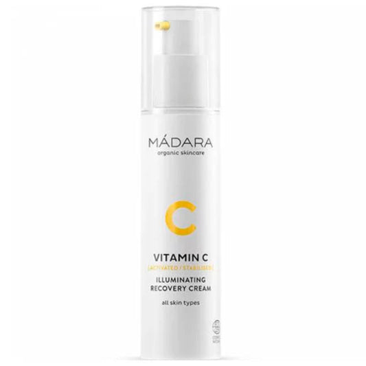 Crema iluminadora y recuperadora con Vitamina C de MÁDARA Organic Skincare en envase de 50ml para todo tipo de pieles.