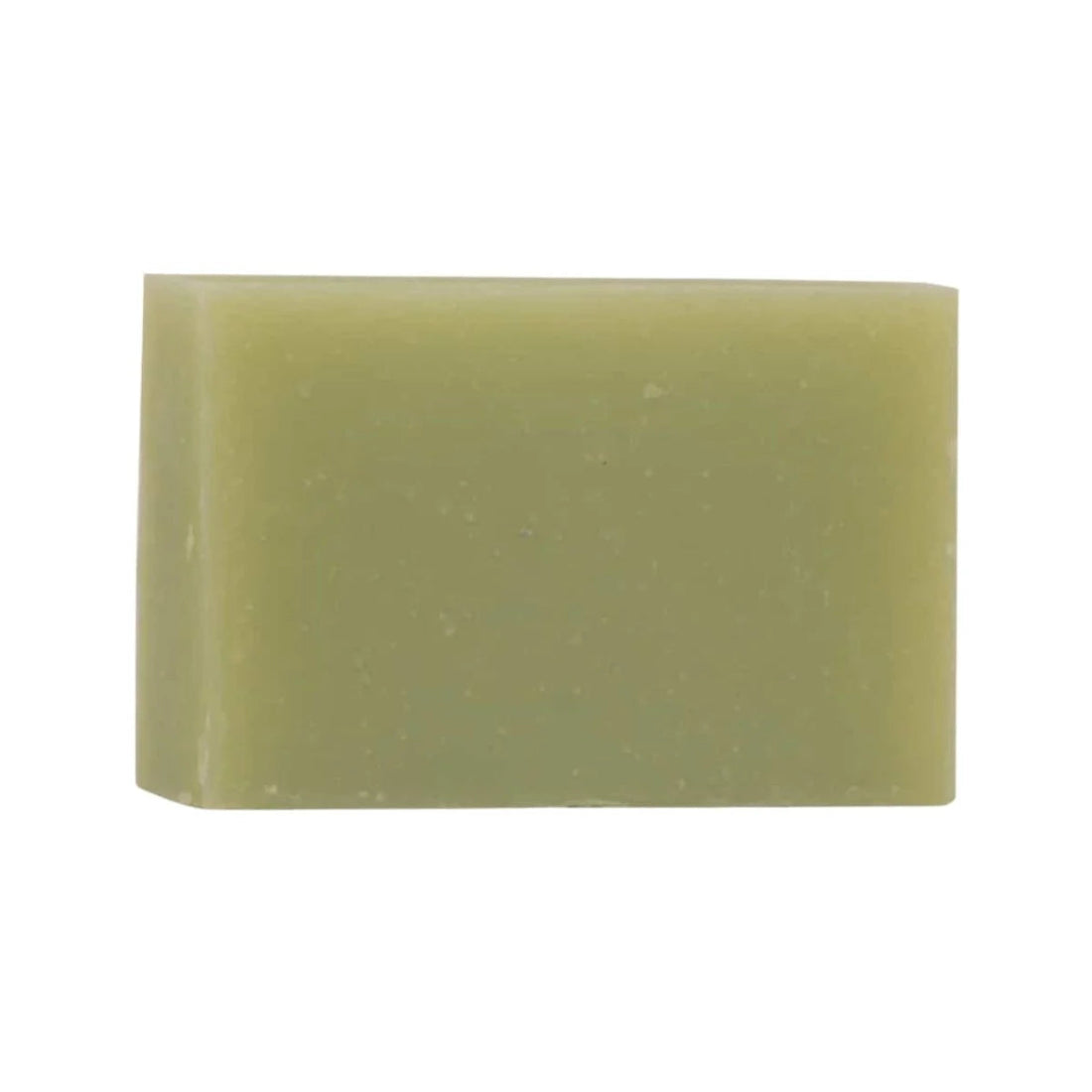 Pastilla de jabón natural de árbol de té Essabó sin envoltorio mostrando su color verde natural.