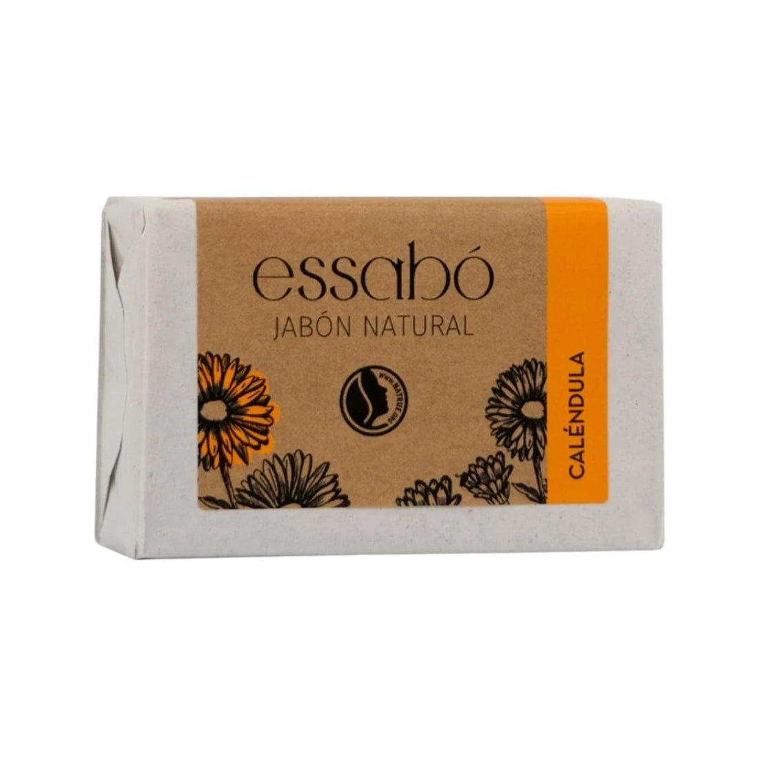 Pastilla de jabón natural de caléndula de la marca Essabó para pieles sensibles y delicadas.