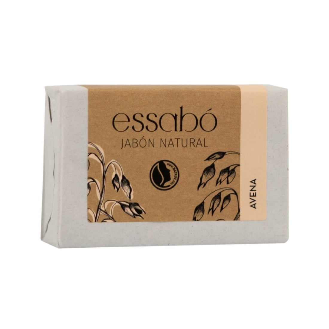 Pastilla de jabón natural artesanal de avena de la marca Essabó para pieles sensibles.
