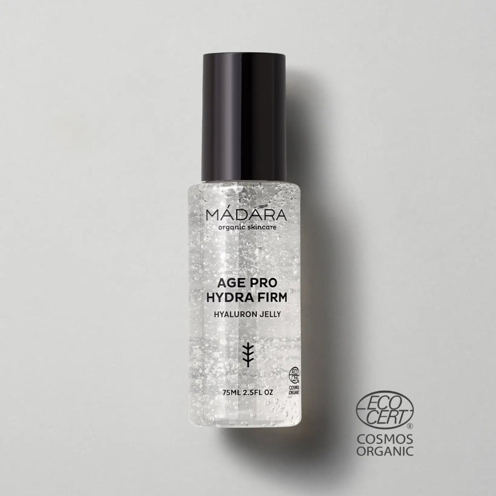 Gel facial hidratante y reafirmante Madara Age Pro Hydra Firm Hyaluron Jelly de 75 ml.