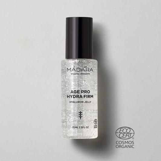 Gel facial hidratante y reafirmante Madara Age Pro Hydra Firm Hyaluron Jelly de 75 ml.